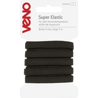 Veno - Super-Elastikband - 8 mm - schwarz - 3 m