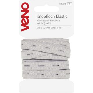 Veno - Knopfloch-Elastikband - 12 mm - weiß - 3 m