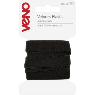Veno - Velours-Elastikband - 15 mm - schwarz - 1 m