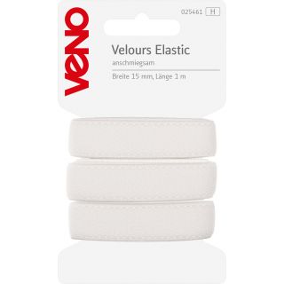 Veno - Velours-Elastikband - 15 mm - weiß - 1 m