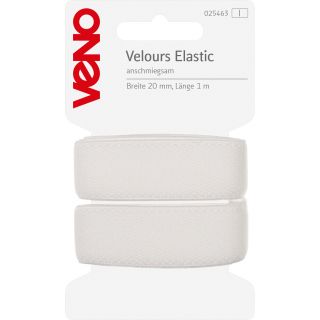 Veno - Velours-Elastikband - 20 mm - weiß - 1 m