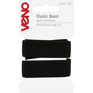 Veno - Elastikband - glatt - 20 mm - schwarz - 1 m