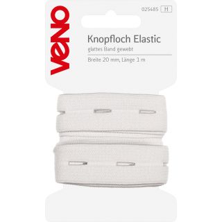 Veno - Knopfloch-Elastikband - 20 mm - weiß - 1 m
