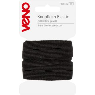 Veno - Knopfloch-Elastikband - 20 mm - schwarz - 1 m