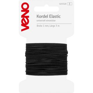 Veno - Elastik-Kordel - 1mm - schwarz - 3m