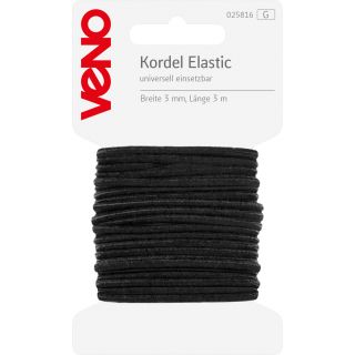 Veno - Elastik-Kordel - 3mm - schwarz - 3m