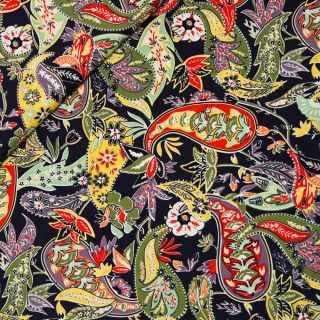 Viskose - Paisley Blumen - schwarz