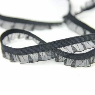 Rüschenband - elastisch - 12 mm - schwarz