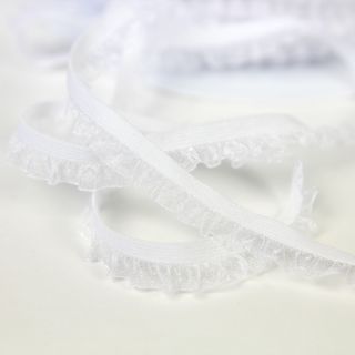Rüschenband - elastisch - 12 mm - weiß