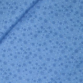 Baumwolle - Popeline - dezente Blüte - hellblau