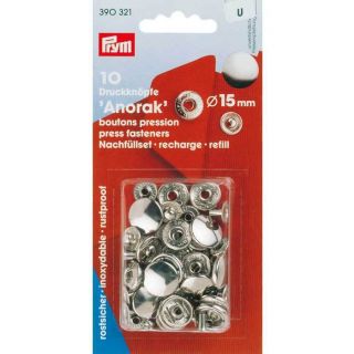 Druckknöpfe - Anorak - 15 mm - 10 Stück - silber - Nachfüllpackung