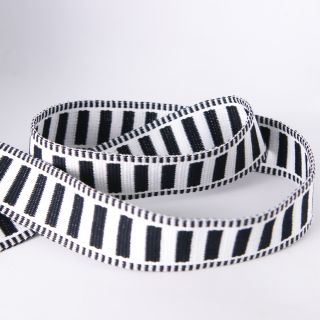 Taschengurtband - 38 mm - gestreift  - schwarz - weiß 