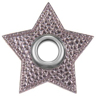 Ösenpatches für Kordeln - Lederimitat - Stern - metallic - grau