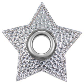 Ösenpatches für Kordeln - Lederimitat - Stern - metallic - silber