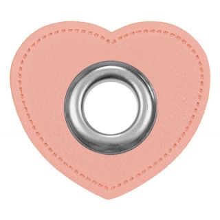 Ösenpatches für Kordeln - Lederimitat - Herz - lachs