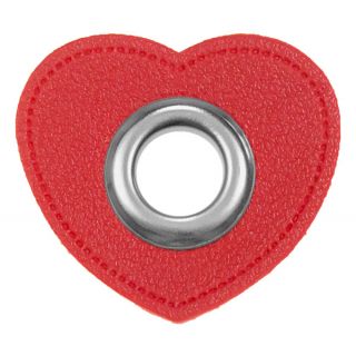 Ösenpatches für Kordeln - Lederimitat - Herz - rot
