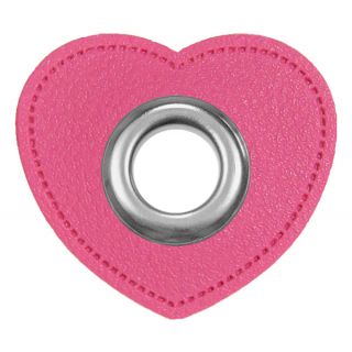 Ösenpatches für Kordeln - Lederimitat - Herz - pink
