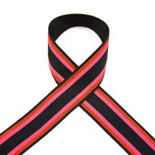 Ripsband - gestreift - pink-rot-schwarz - 25mm