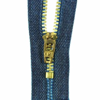 Reißverschluss Opti - M45-gold - 12cm - Feststellgriff - nicht teilbar - jeansblau