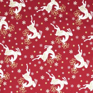 Baumwolle - Weihnachten - Eissterne - Hirsch - rot - gold
