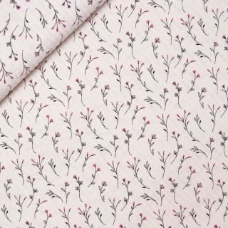 Baumwolle - Seersucker - filigrane Blume - natur - rosa