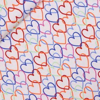 Baumwolljersey - bunte Herzen - creme