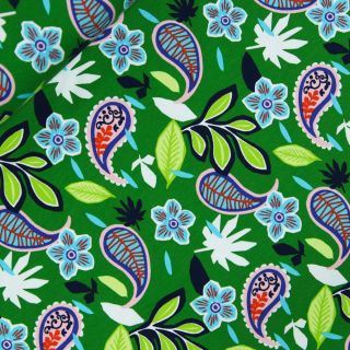 French Terry - Fashion - angeraut - grün - Paisley - Blumen