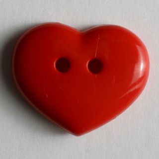 2-Loch-Knopf - 15 mm - Herz - glänzend  - rot