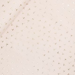 Baumwoll - Musselin - kleine Blüte - Folie Gold - beige
