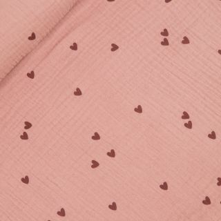 Baumwoll - Musselin - kleine Herzen - rosa - bordeaux rot