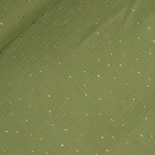Baumwoll - Musselin - goldene Sprinkles - khaki-grün 