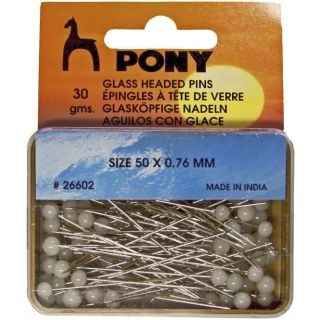 Pony - 30g Glaskopfstecknadeln - Stahl - 0,76x50 mm - weiß