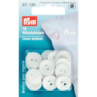 Prym - 18 Wäscheknöpfe - Kunststoff - 15mm/24&quot; - weiß