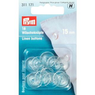Prym - 18 Wäscheknöpfe - Kunststoff - 15mm/24&quot; - transparent