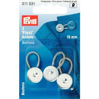 Prym - 3 Flexi-Knöpfe mit Schlaufe - 15mm - silber