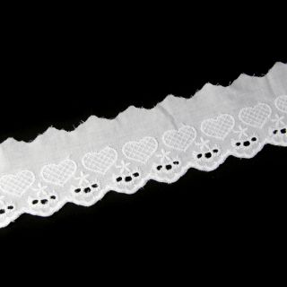 Baumwoll-Spitzenborte - Herzen - 50 mm - weiss