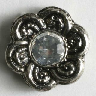 Öse - 11 mm - Metall - Blume mit Glitzerstein - silber