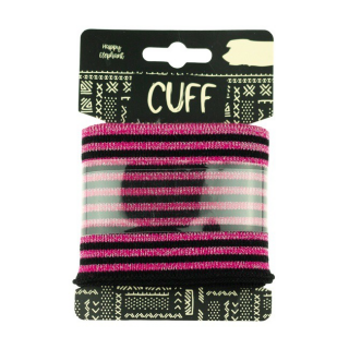 Strickbündchen - Cuff - Glitzer-gestreift - schwarz-pink