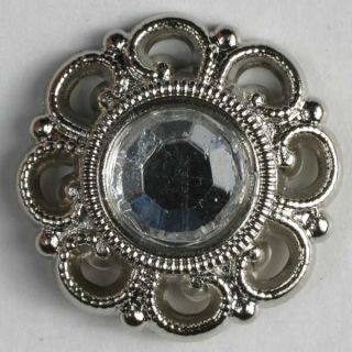 Öse - 15 mm - Metall - Blume - Glitzerstein - silber