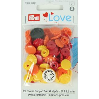 Prym Color Snaps Druckknöpfe 21 Stück Blume - rot/gelb/orange