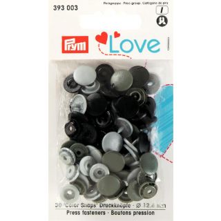 Prym Color Snaps Love Druckknöpfe 30 Stück 12,4mm - grau/schwarz
