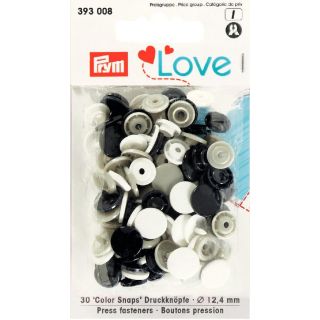 Prym Color Snaps Love Druckknöpfe 30 Stück 12,4mm - schwarz/grau/weiß