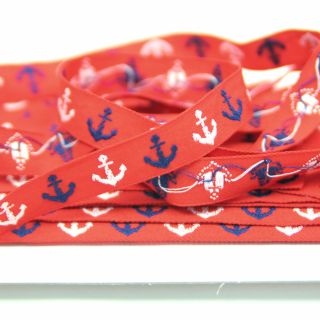 Webband - maritim - Anker - rot-weiss-blau