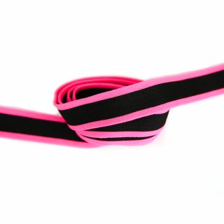 Elastikband - Neon-Streifen - 25 mm - schwarz-pink