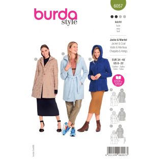 Schnittmuster - burda style - Mantel - Jacke mit Teilungsnähte und Kapuze - 6057