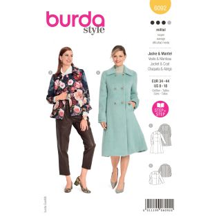 Schnittmuster - burda style - Mantel - Jacke doppelreihig mit großem Kragen - 6092