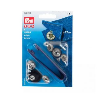 Prym - 6 Jeansknöpfe - 17 mm - messing/weiß