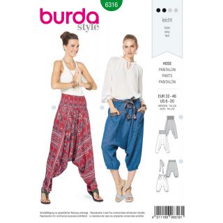 Schnittmuster - burda style - Sarouel-Hose – orientalische Hose – Gummismok-Bund - 6316