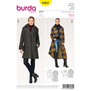 Schnittmuster - burda style - Mantel – Kurzmantel – abnehmbarer Kragen – Pelzkragen - 6462