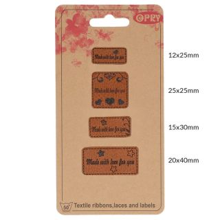 Applikation - Label - Lederimitat - Set - 4x Made with love for you - braun